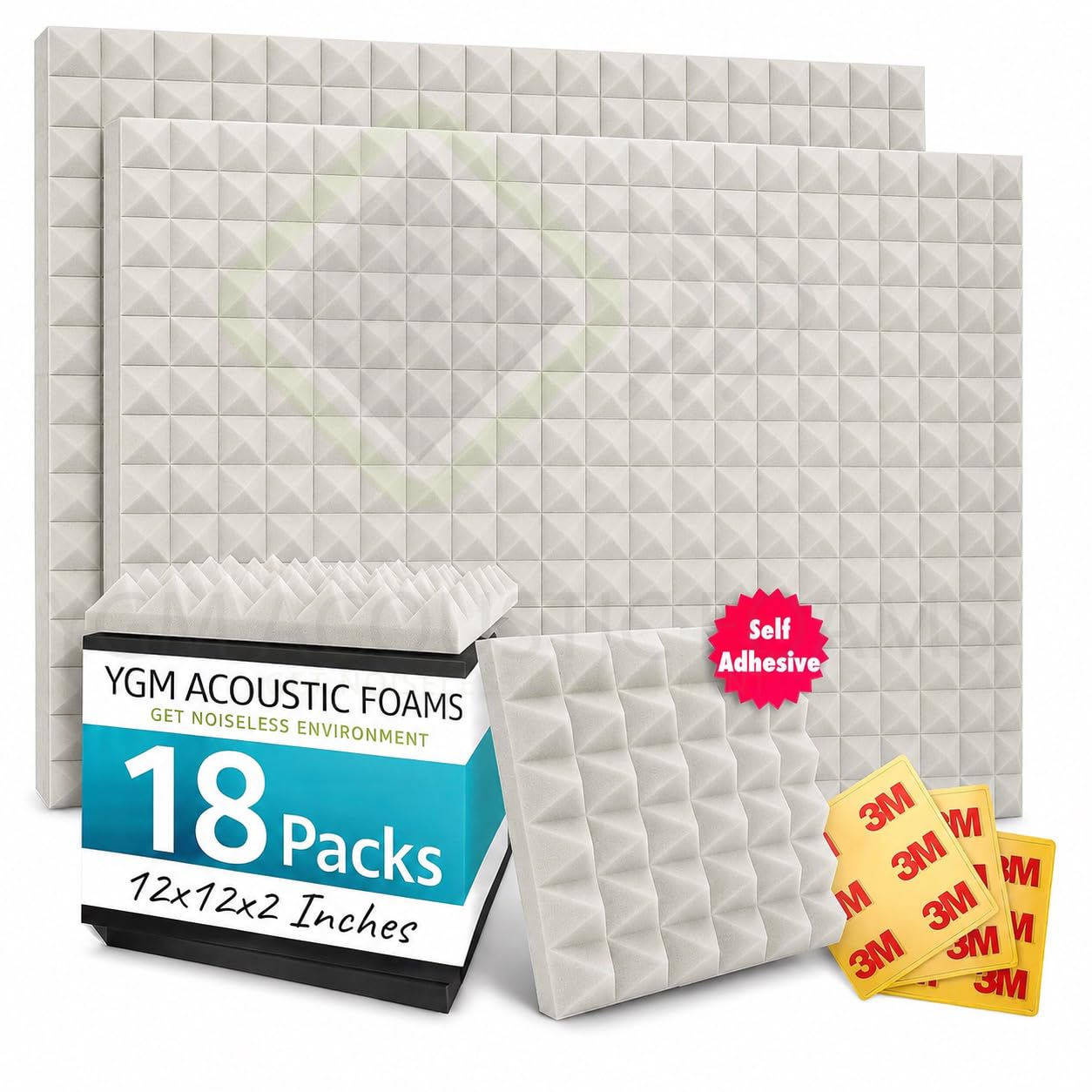 YGM Acoustic Foams® Pyramid Acoustic Panels 12″×12″×2″ Thick | 38 Density Acoustic Foams for Echo Reduction & Sound Absorption | Sound Proof Foam for Room & Studio | Charcoal Black, Set of 18 — Amazon image 23