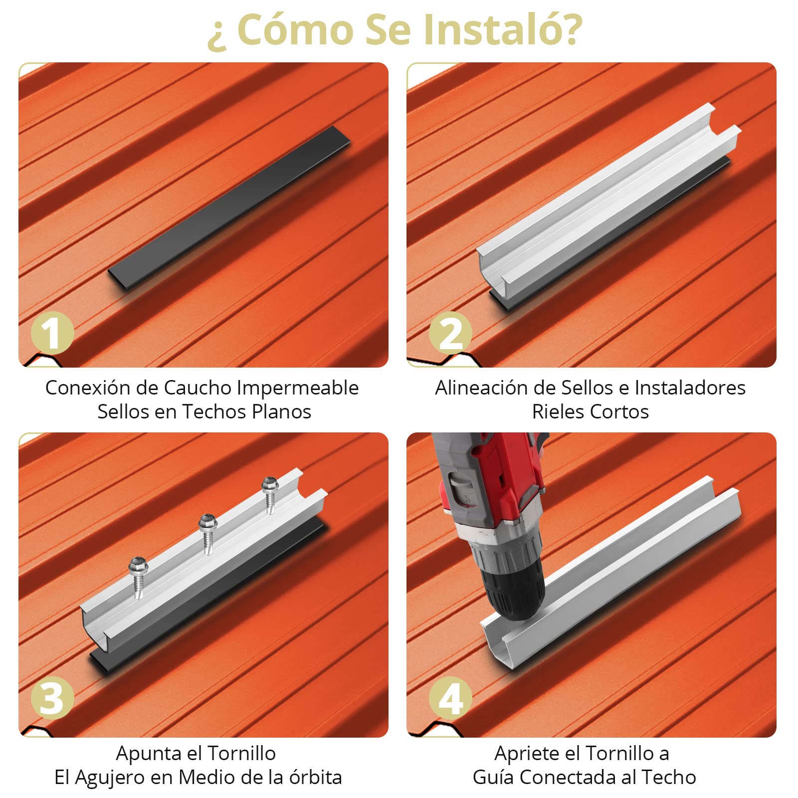 Anbte 6 Piezas Kit Soportes de Paneles Solares 200mm Aleación de Aluminio con Tornillos M5.5*30mm + Almohadillas de Goma Soporte para Panel Solar Juego de Montaje en Tejado