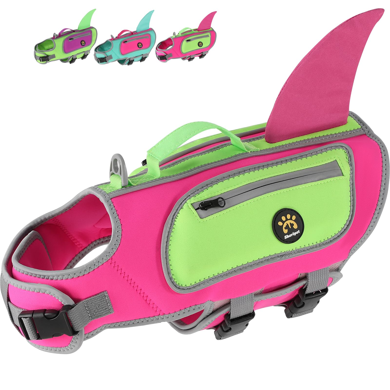 Sheripet Dog Life Jacket, Cute Shark Dog Life Vest for Swimming Boating with Superior Buoyancy and Rescue Handle, Adjustable Puppy Swim Floating Vest for Small Medium Large Dogs (Rosepink, Large)