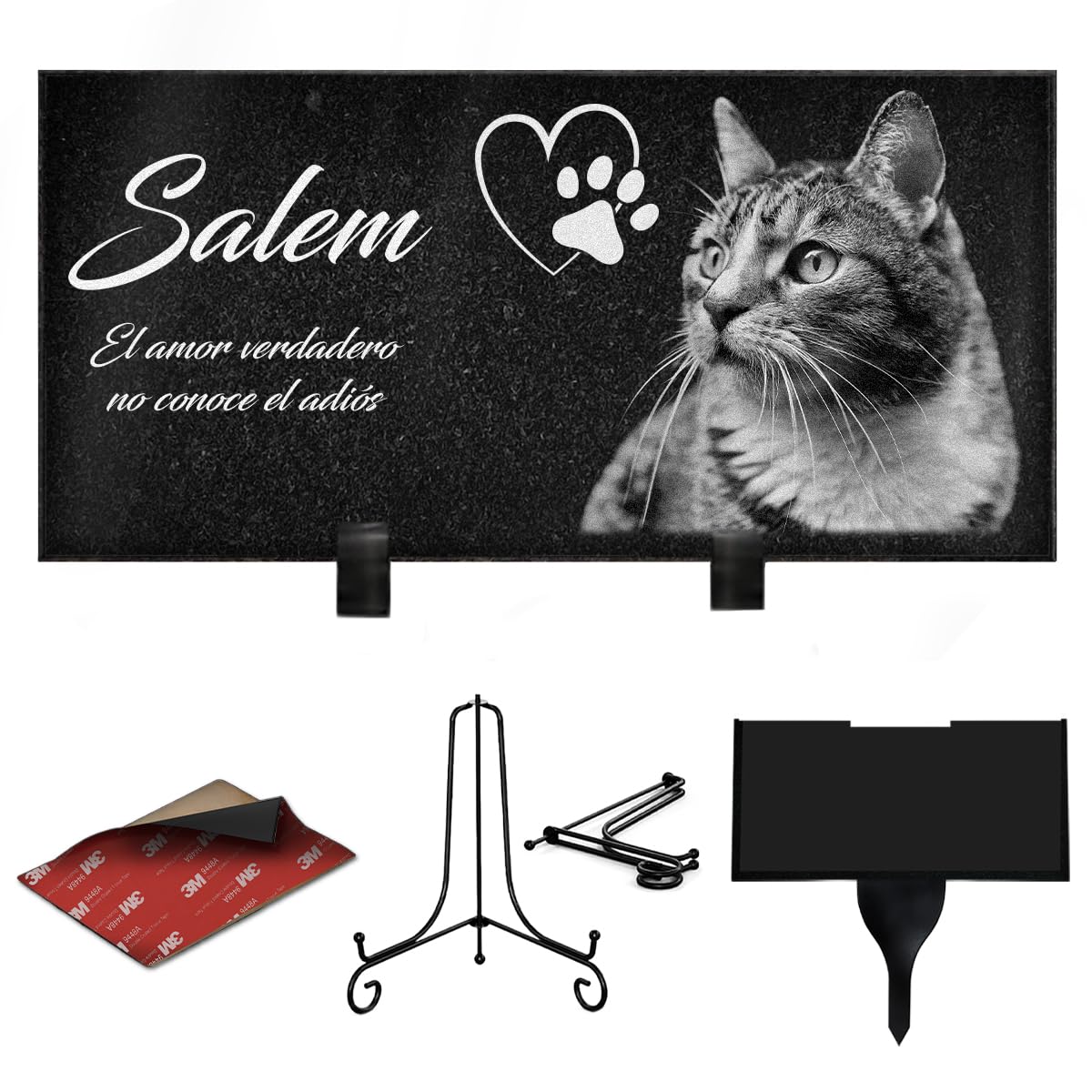 Eternel - Placa funeraria Personalizada Huella para Animales - para Plantar, Pegar o Colocar, Perro, Mascotas, Multisoportes, Pizarra o Granito, Foto y Texto a elección, Homenaje
