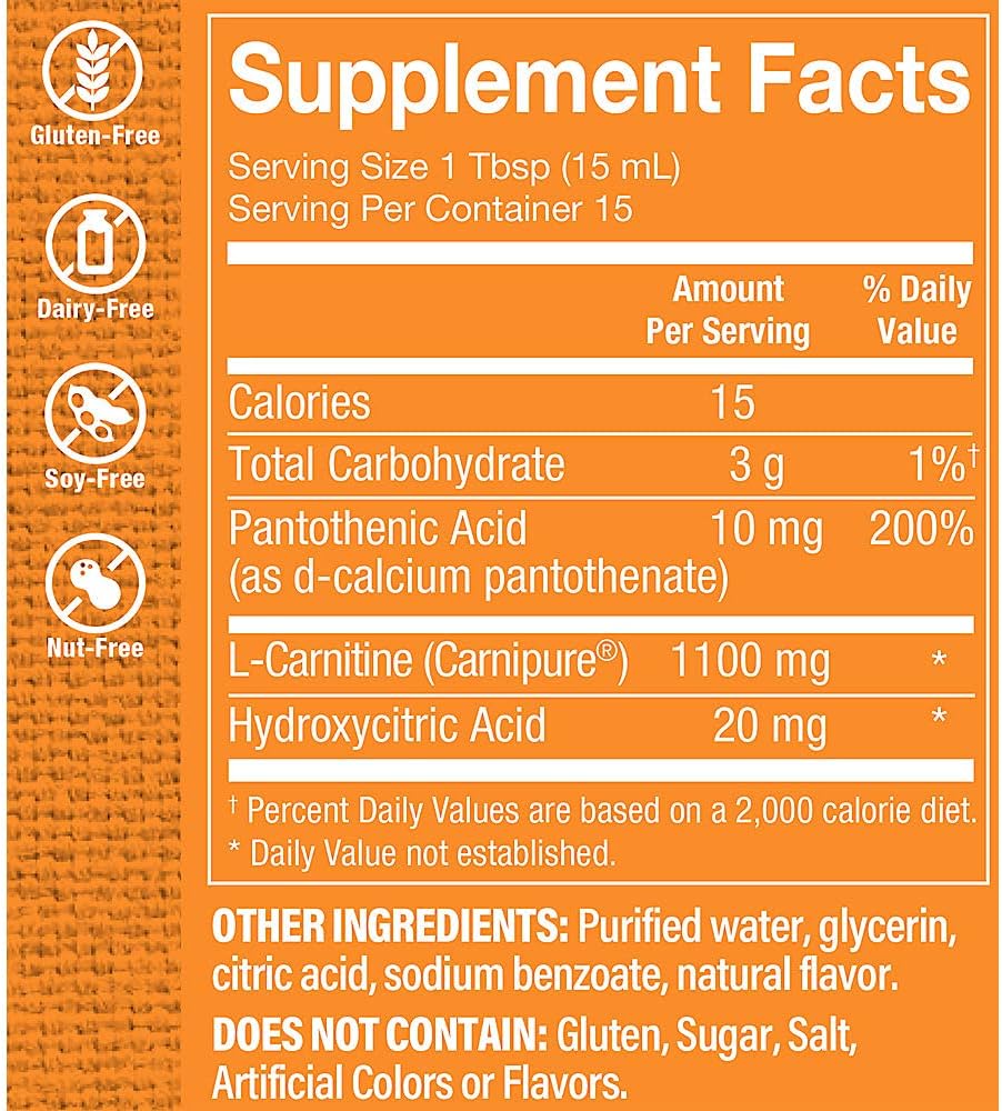 The Vitamin Shoppe Liquid Carnipure™ L-Carnitine 1100mg - Raspberry Flavor, Clinically Studied Ingredient - Supports Weight Management, Energy Production & Fat Metabolism (8 Fl Oz) : Health & Household