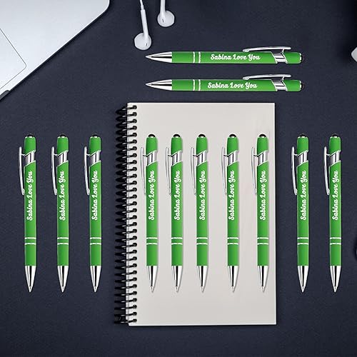 Miniatura 5 de Aolun Bolígrafos personalizados, bolígrafos con grabado personalizado con lápiz capacitivo, 12 unidades, metal suave al tacto, nombre grabado,