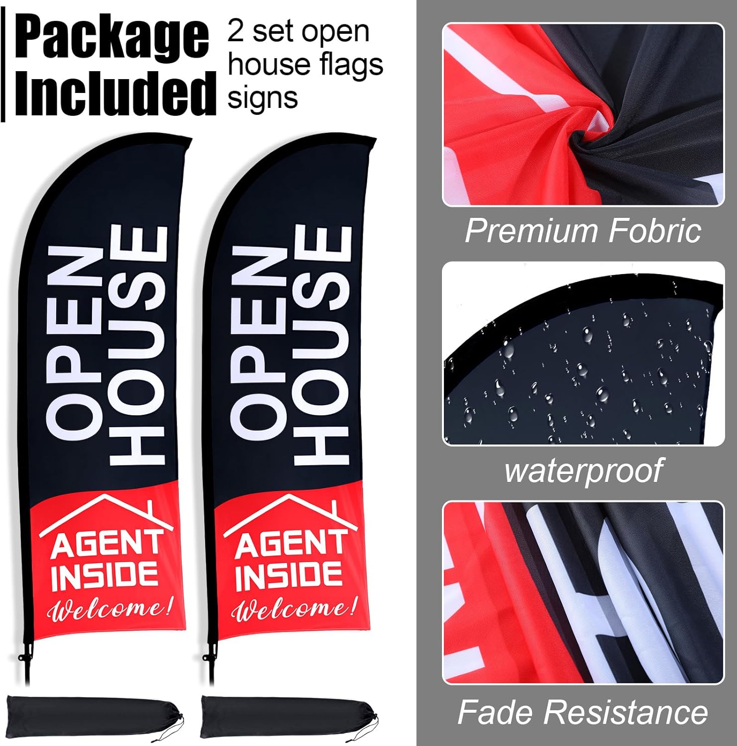 Buryeah 2 Pack Open House Flags Signs for Real Estate Agents Feather Flag Opening Signs Banner Set with Flagpole Ground Stake Portable Bag for Real Estate Business(Black,7x5.4 ft) - Image 5