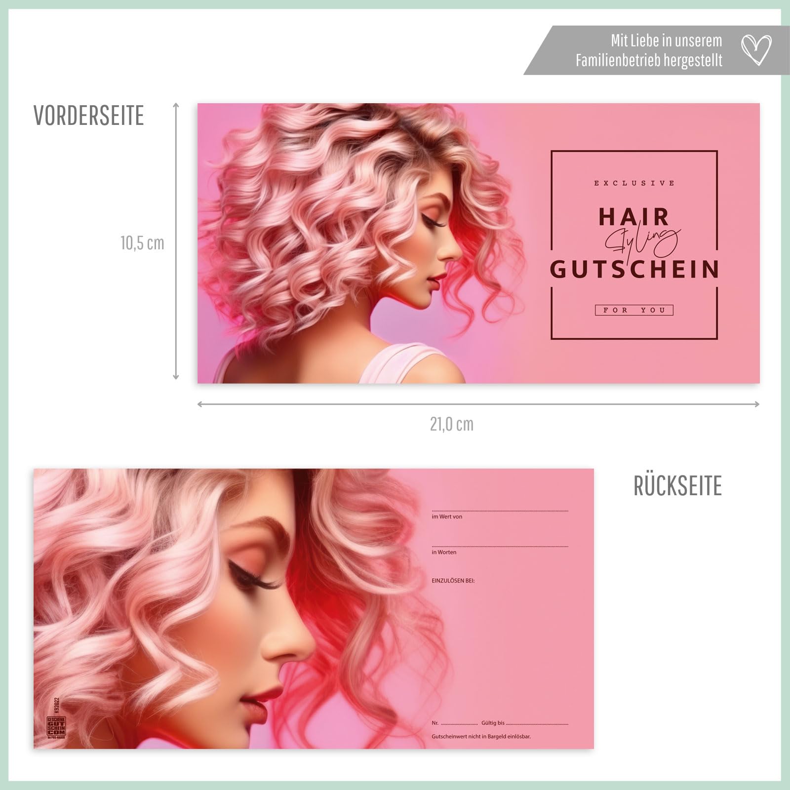 Gutschein-Set. 100x Gutschein + Kuvert. Für Friseursalons Friseure, blanko zum selber Ausfüllen.