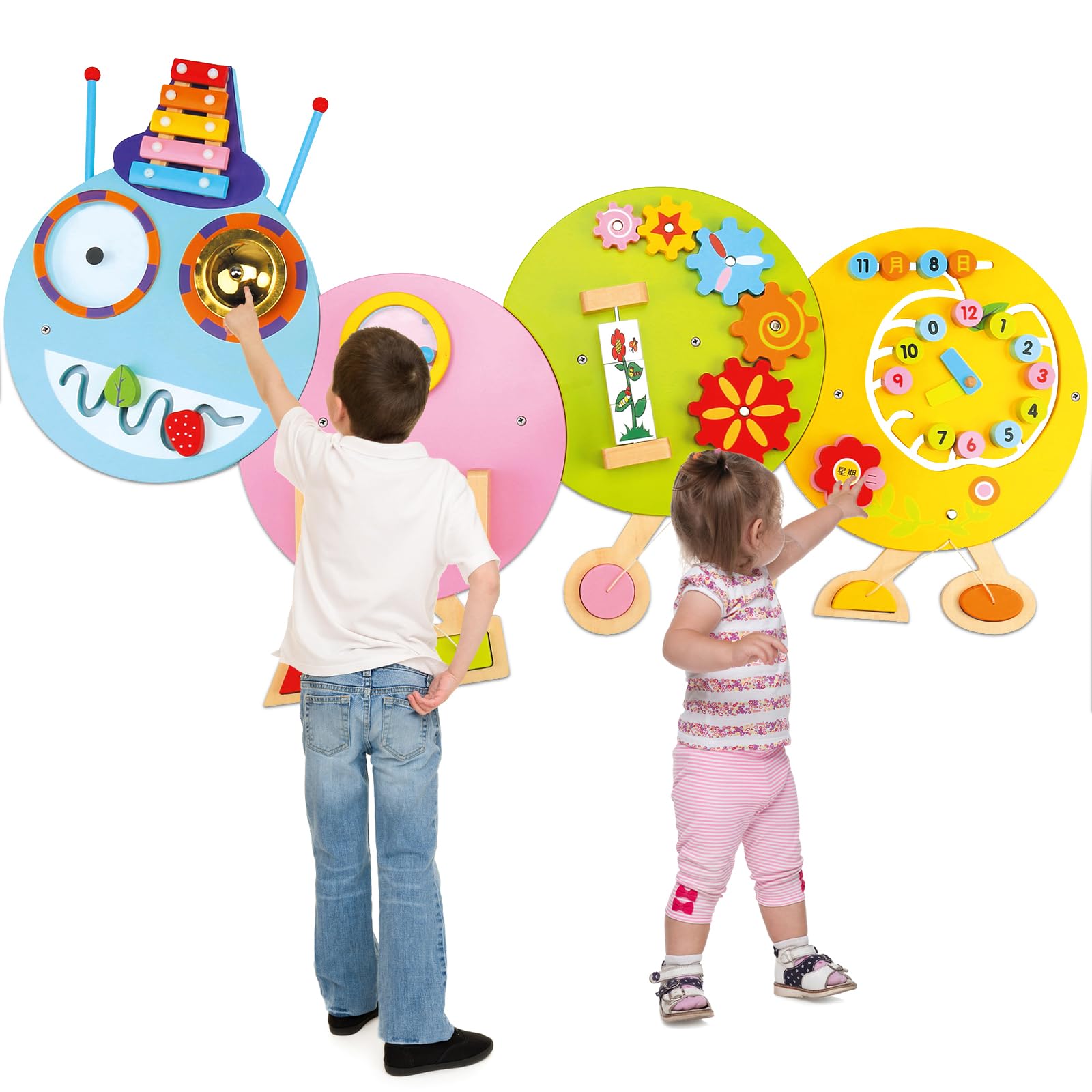 Dollox Caterpillar Activity Wooden Wall Panels, Toddler Sensory Wall Panels Toy Busy Board Interactive Educational Toys, Montessori Wall Decor Preschool Toy for Daycares Activity Center Livingroom