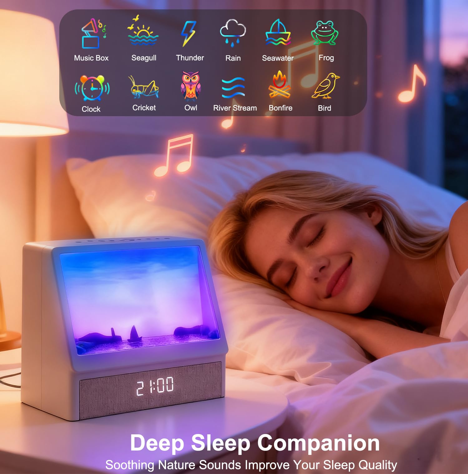 Despertador Simulador Amanecer Solar, Lampara Despertador Luz Natural Maquina Ruido Blanco con 7 Modos, 12 Sonidos Naturales, Altavoz y Control Remoto, Sunrise Alarm Clock Regalos para Dormitorio