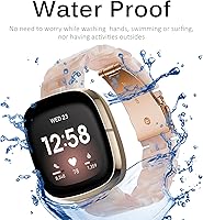 Vista 4 de Miimall Compatible con Fitbit Versa 3/Sense, bandas de resina para mujeres y hombres, correa de repuesto de acero inoxidable súper ligera