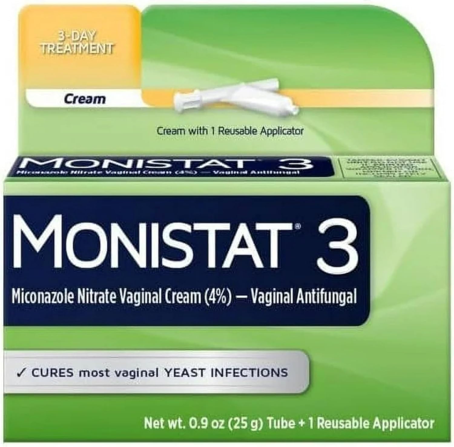 Monistat 3 Cream, 3-Day Yeast Infection Treatment for Women: 1x Reusable Applicator & 1x 25g External Anti-Itch Cream Bundle