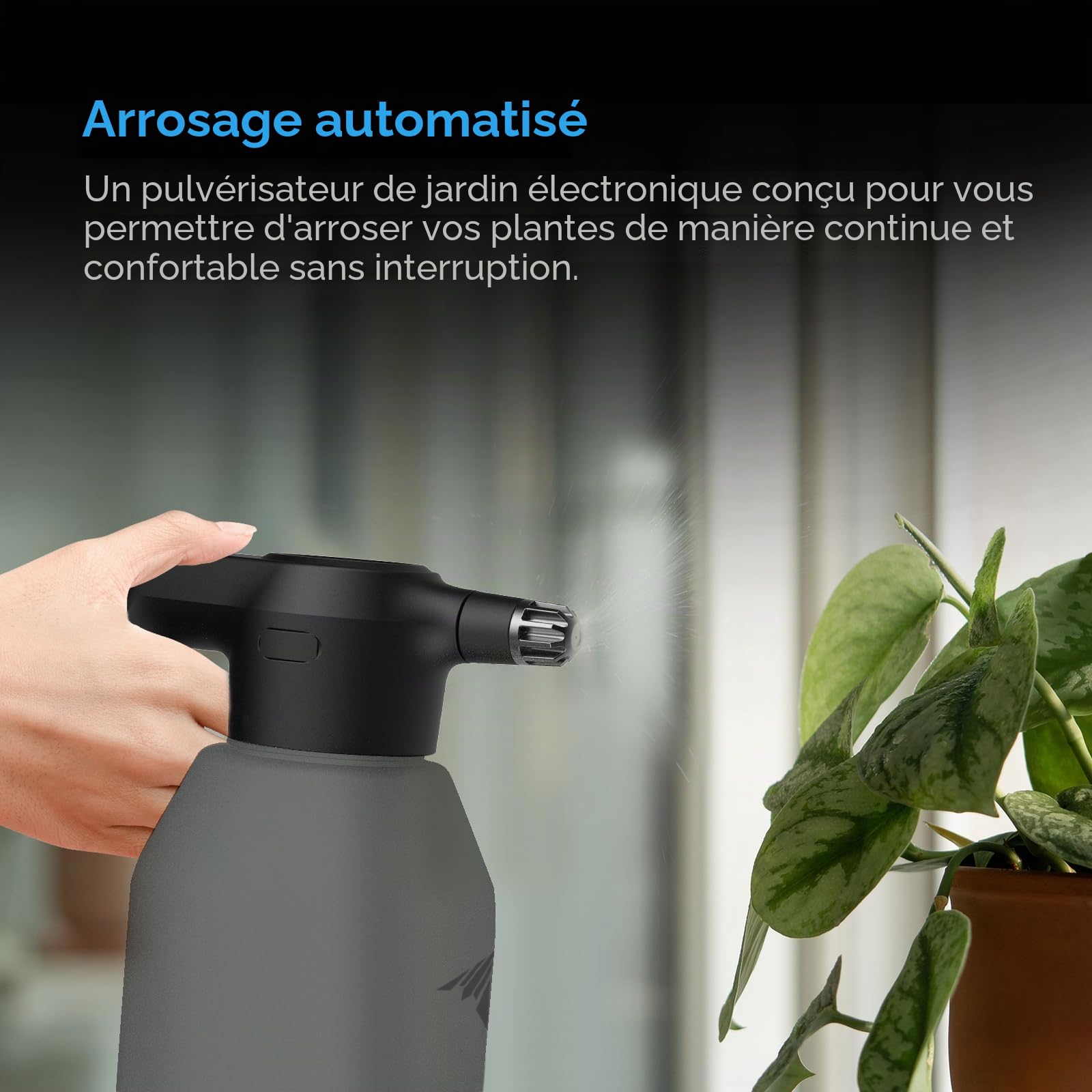 AC Infinity Pulvérisateur automatique, vaporisateur électrique portable de 2 L, graphite. | Rechargeable USB avec bec verseur réglable pour fertiliser les plantes jardinage et nettoyage