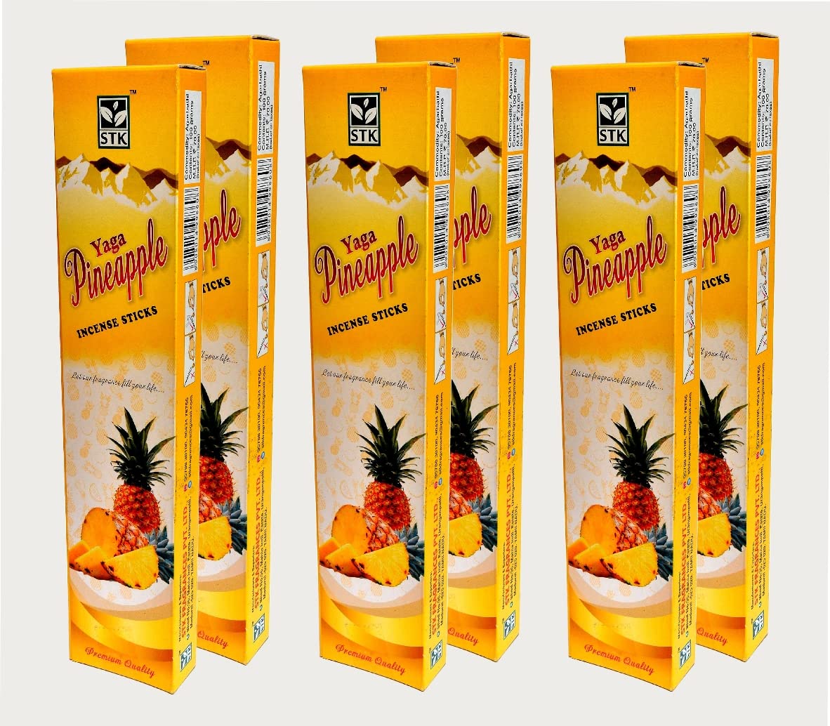 Yaga Pineapple Incense Sticks 100 Gm (1 PKT 6 Box, 75) (1 Box 6 PKT 75 Sticks, 75)