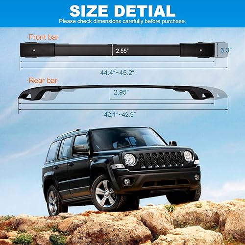Miniatura 4 de FengYu Barras transversales de techo aptas para Jeep Patriot 2007-2017, barras transversales de aluminio, barras de carga, portaequipajes, canoa,