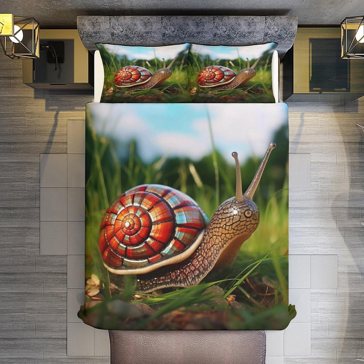 Poszwa na kołdrę 180 Ślimak Poszwa na kołdrę 260x240 Zwierzęcy nadruk 3D Poszewki na kołdrę Miękka mikrofibra Pościel 3-częściowa z zamkiem błyskawicznym i 2 poszewkami na poduszki I-2933