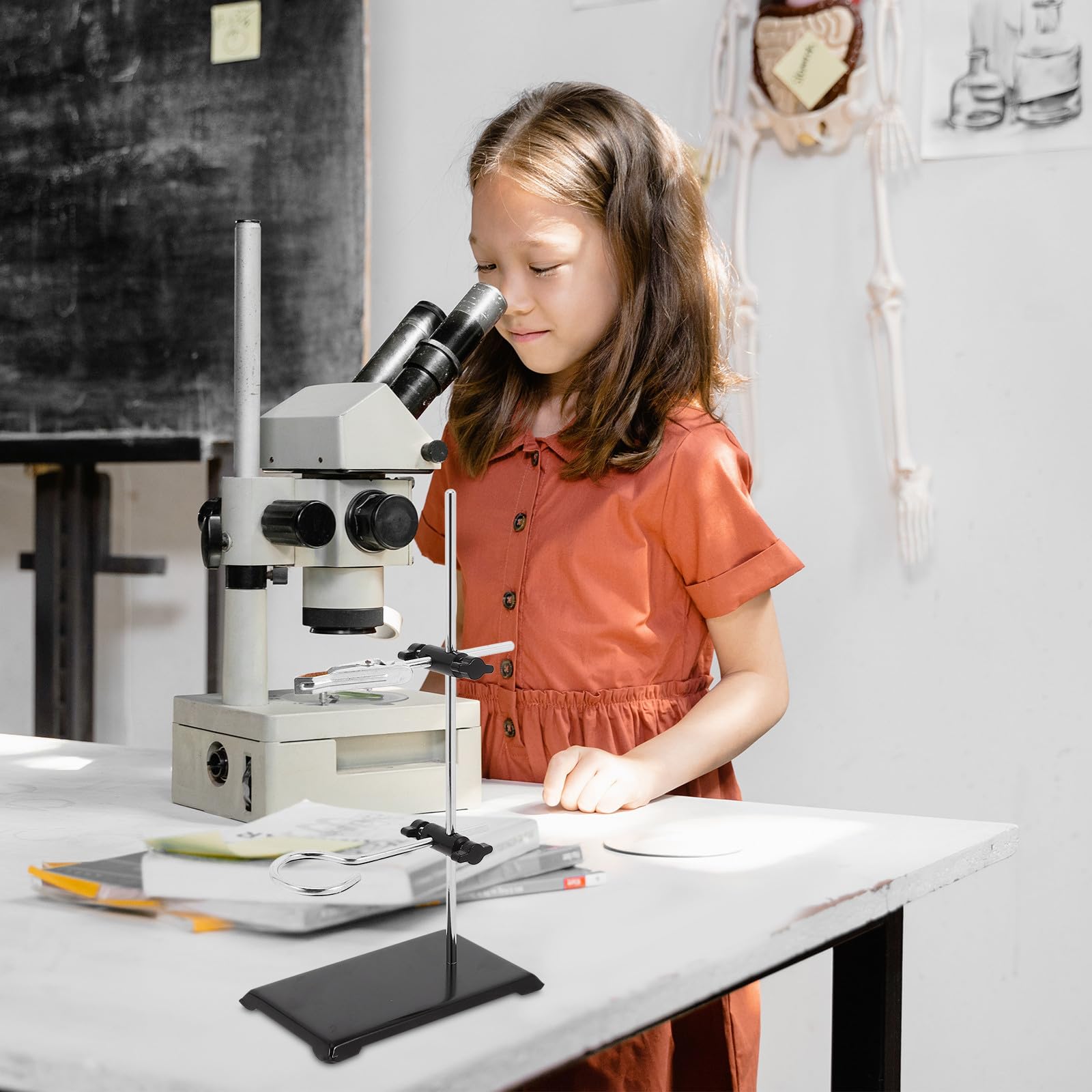 Soporte de Hierro con Base Cuadrada Negra para Laboratorios de Química