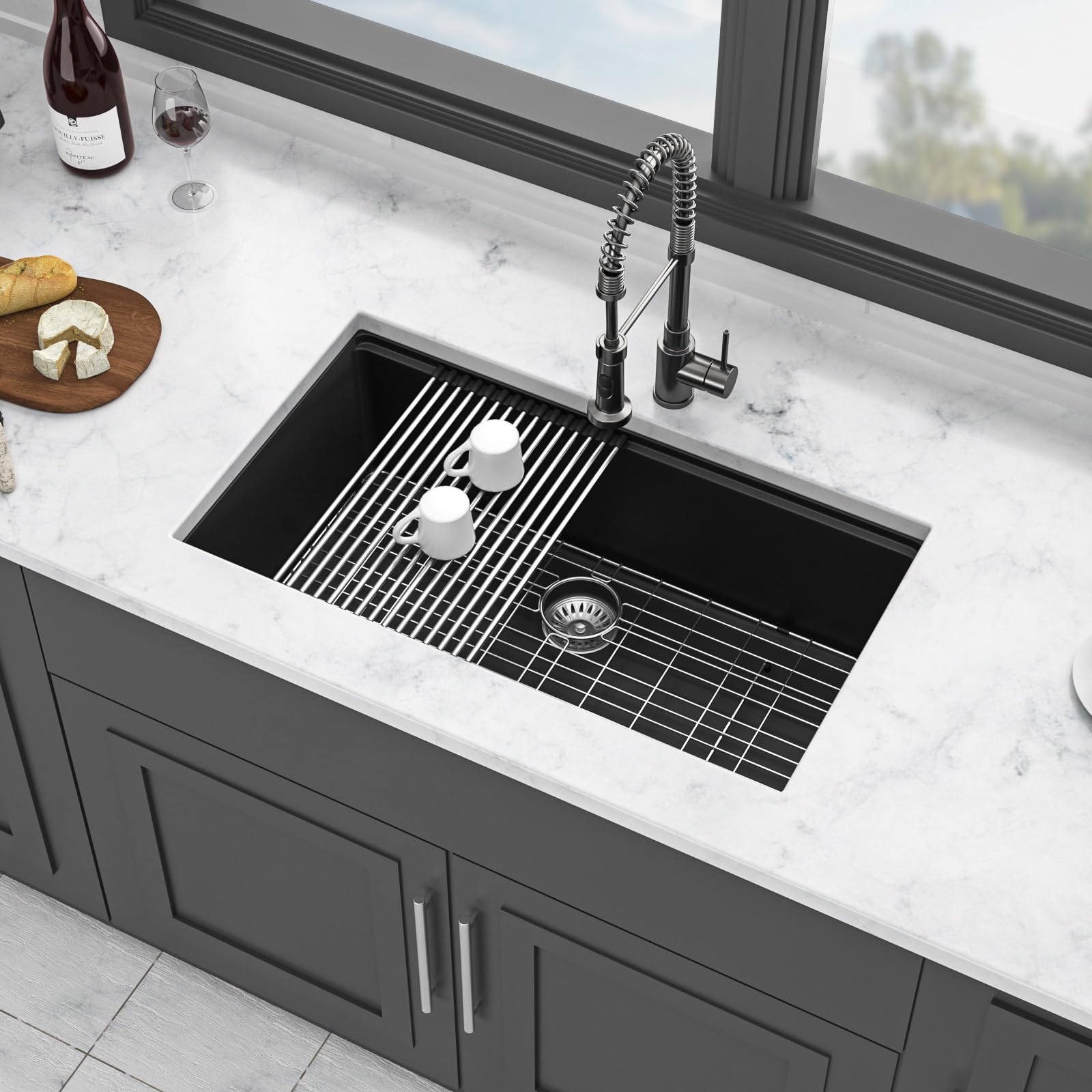 GOWE Quartz Kitchen Sink - 30x19 Black Granite Composite Workstation undermount Kitchen Sink