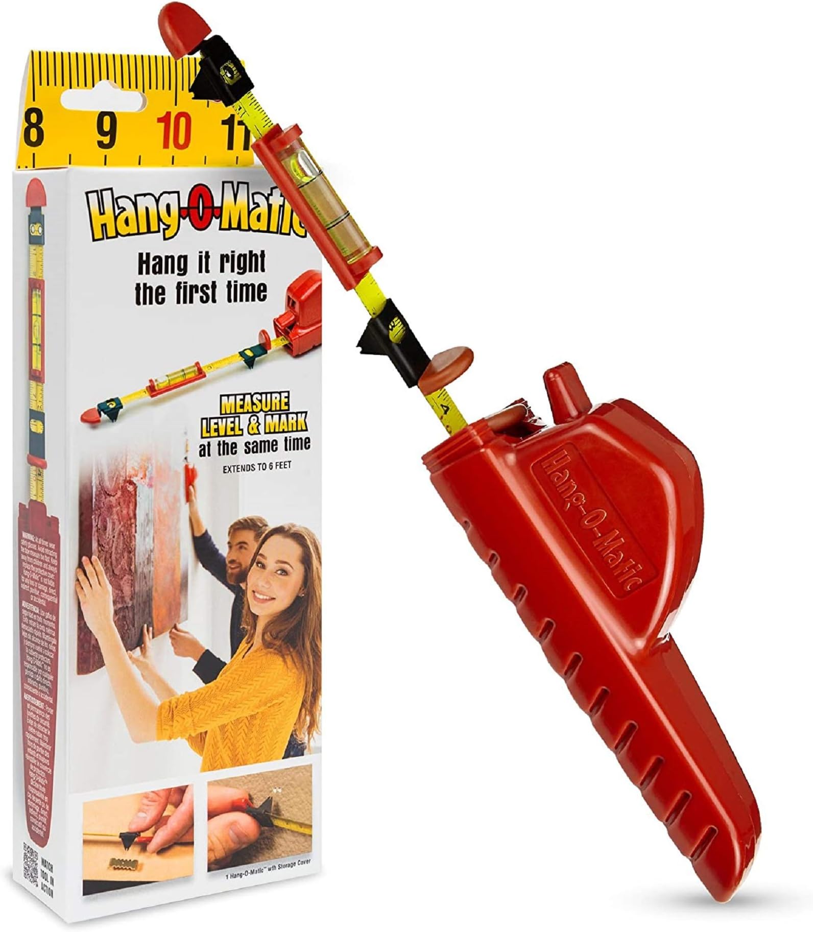 All-In-One Picture Hanging Tool, 8 inches, Red