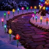 Vista 13 de Luces LED C9 para camino de 7 pies, luces de camino de Navidad, luz multicolor para pasarela al aire libre con 4 estacas de marcador conectables