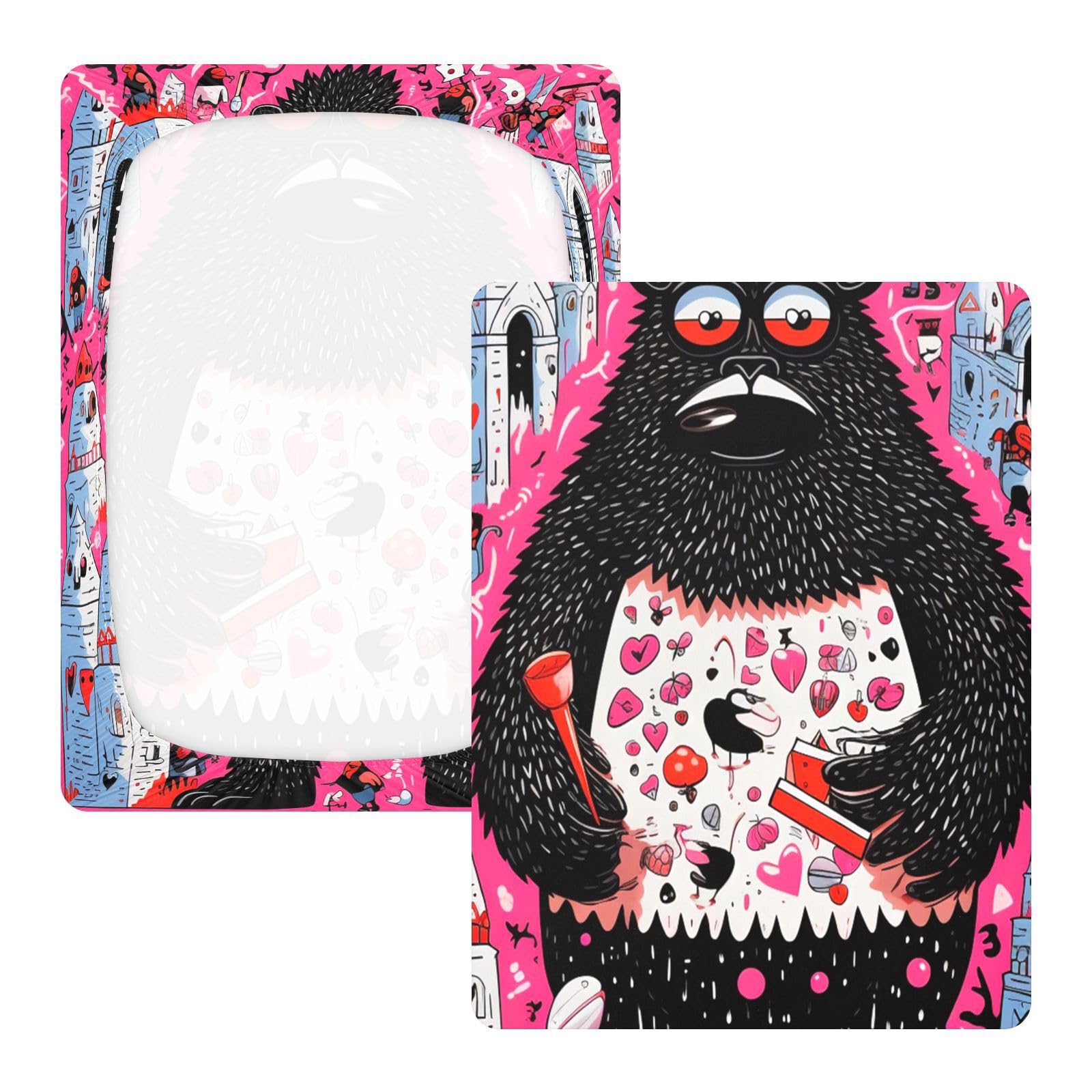 Arte De Gorila Rosa Negro Sábana de Cuna para Niños Pequeños,Sábanas de Algodón Suave para Bebés Aptas para Colchón Corralito