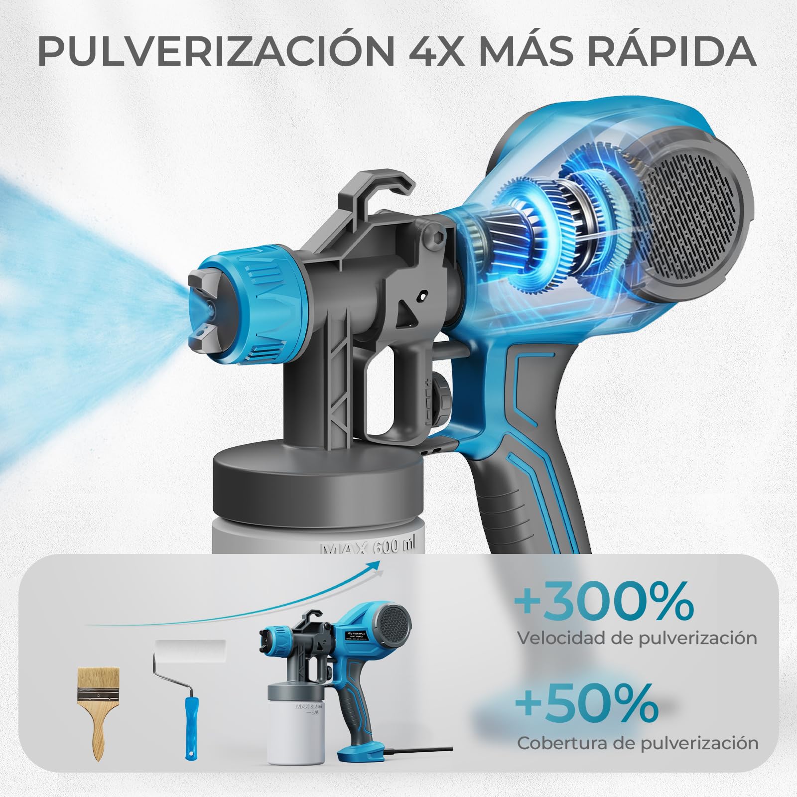 Tilswall Pistola Pintura Alien500 Ideal para Principiantes, Eléctrico Pistola de Pintura Ultraligera Fácil de Usar y Limpiar, Multiusos con 4 boquillas y 3 Patrones para Paredes y Techos