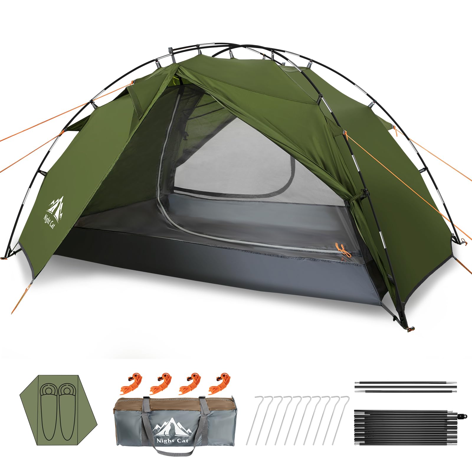 Night Cat 2 Person Camping Tent: Waterproof 2 Man Backpacking Tent Double Layer Easy Set Up Lightweight For Hiking Trekking