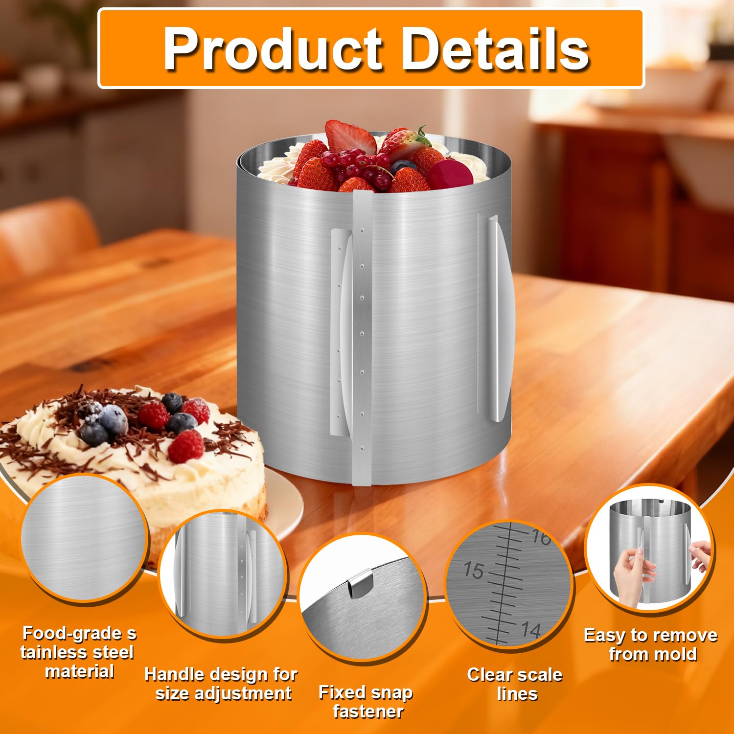 Cercle a Patisserie, Cercle Patisserie Haut 20 cm, Reglable Cercle Gateau Extensible Ø 16-30cm Moule Gateau Rond, Moules à Pâtisserie Anneaux à Gâteaux pour Fraisier Mousse Dessert Pâtisseri