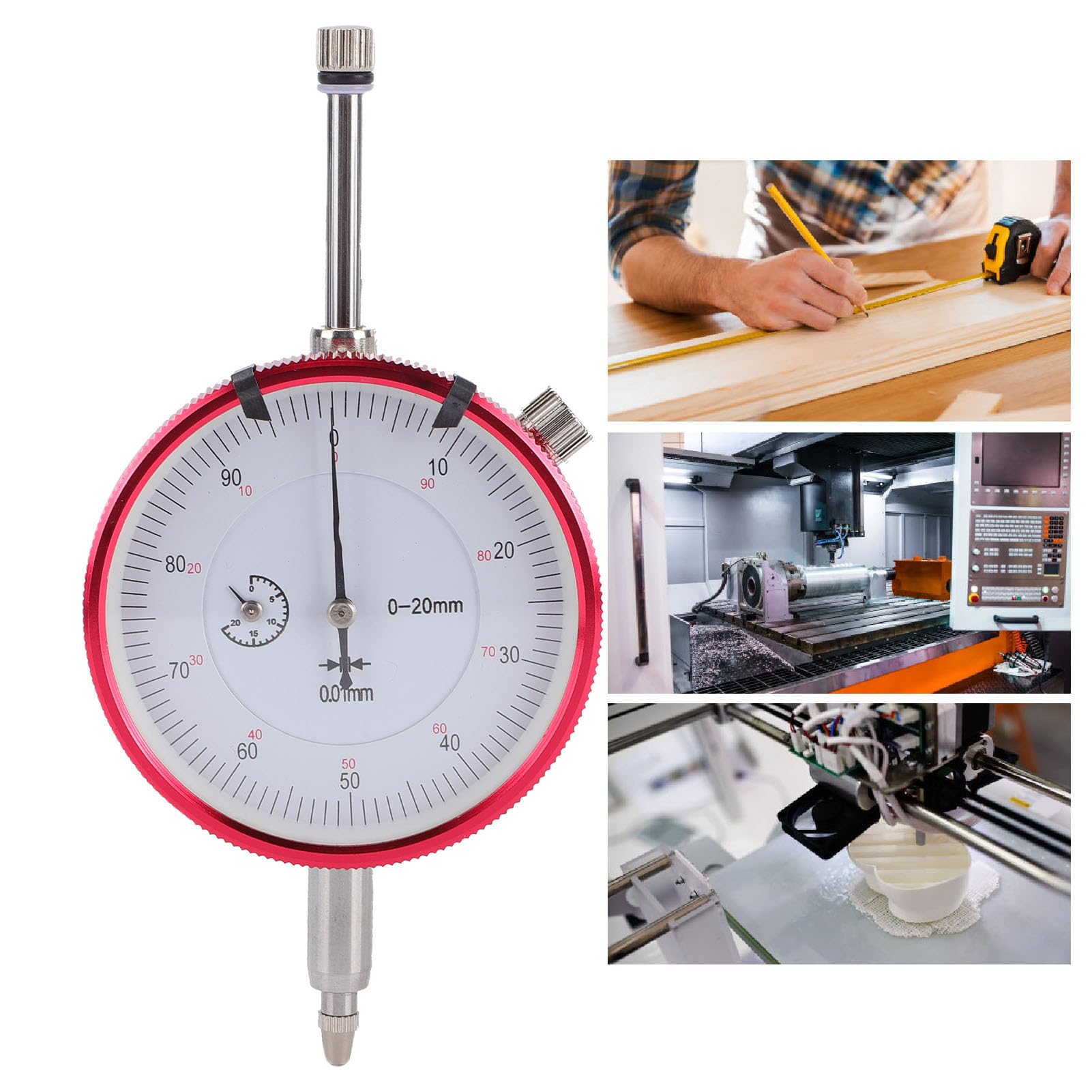Fockety Comparatore, Comparatore Professionale con Quadrante di Precisione de 0,01 Mm con Campo di Misurazione de 0-0,79 Pollici, Comparatori a Quadrante con Puntatore