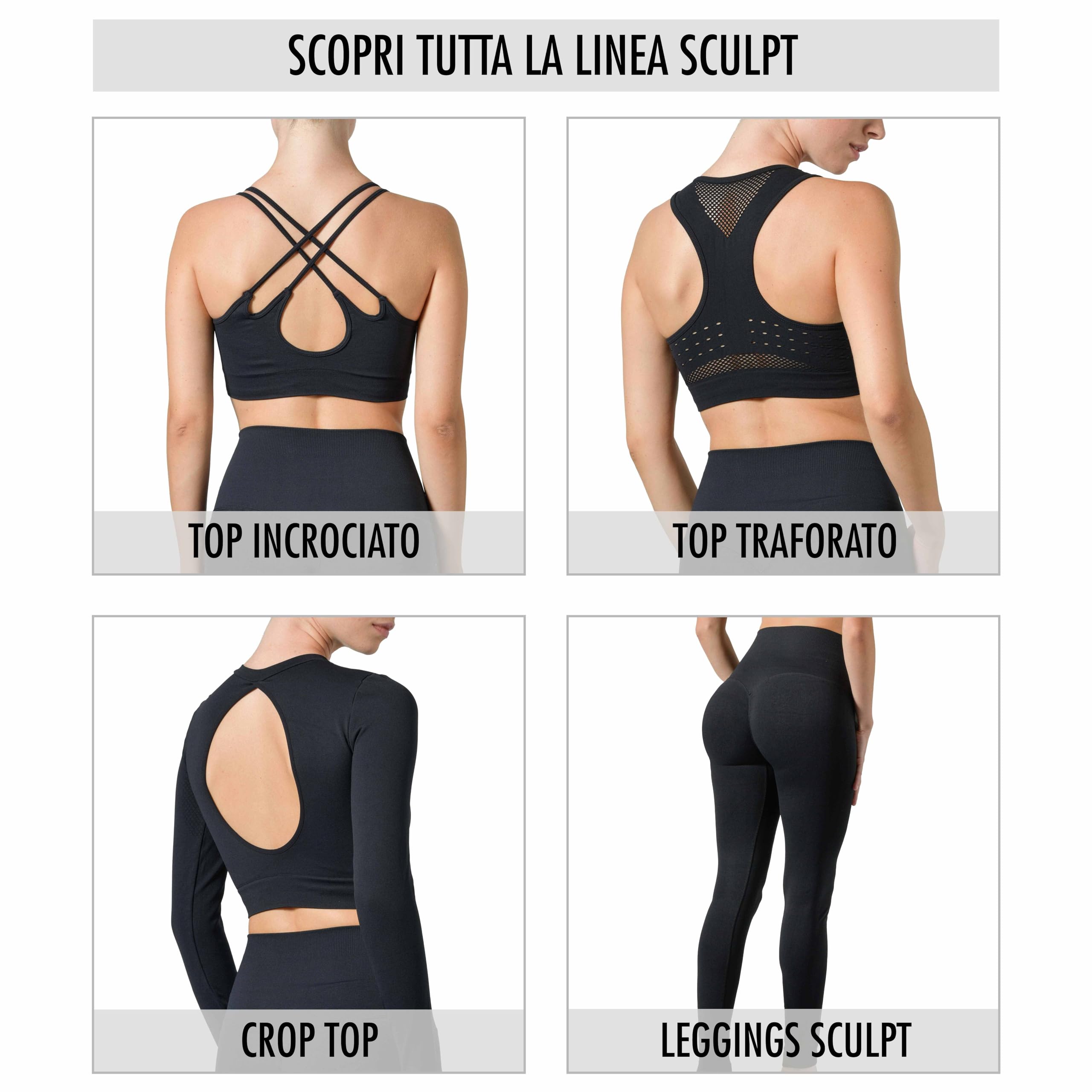 Risalti Leggins Push Up Shorts Donna Sportivi Sculpt - Pantaloncini Donna, Leggins Sportivi Donna Yoga e Fitness, Leggings Donna Vita Alta Senza Cuciture - 100% Made in Italy