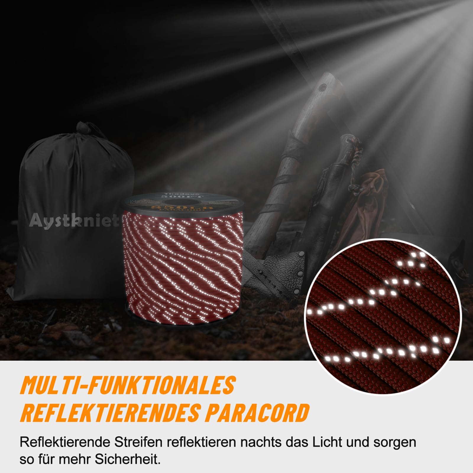 Aystkniet Reflektierendes Paracord, 4mm Paracord Seil mit 11 Kern, Max. 386kg (850lbs), 15/30/60/305m Reißfest Allzweckseil für Outdoor Wandern Camping Survival Basteln,305M Rot