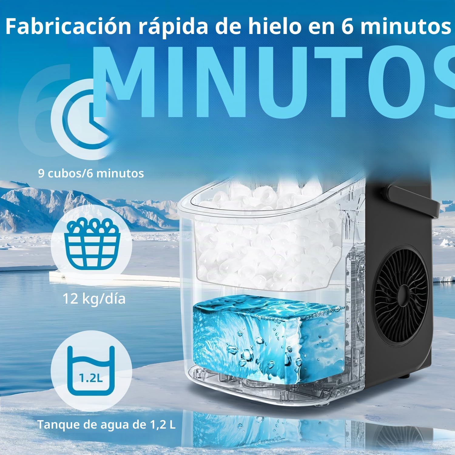 Máquina De Hielo Para Casa, PALINTH Maquina Hacer Hielo, 9 Cubitos de Hielo en 6 Minutos Maquina Hielo Domestica para Casa/Cocina/Oficina