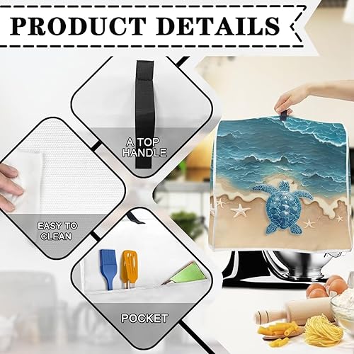 Miniatura 7 de Talayituse Beach Turtle Starfish Print Stand Mixer Cover for 4.5-5 Quarts Kitchen Aid, Washable Mixer Dust Cover with Handle and Pocket Kitchen