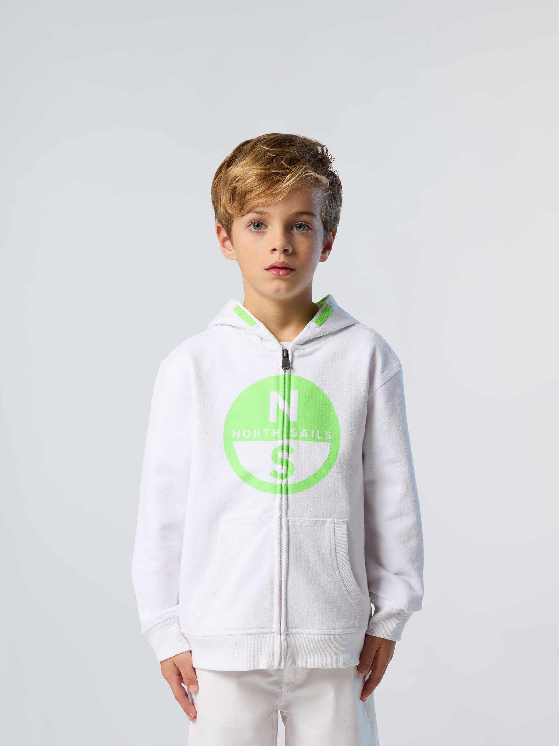 NORTH SAILS Felpa Hoodie Bambino in Cotone Organico con Zip e Maxi Logo