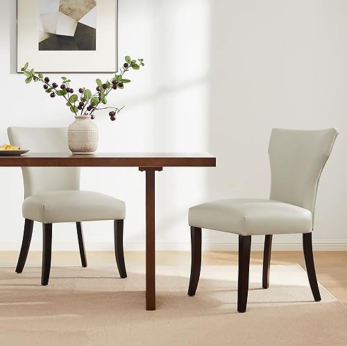 Miniatura 2 de Watson & Whitely Juego de 2 sillas tapizadas de cocina y comedor con respaldo bajo, sillas de comedor de piel sintética con patas de madera maciza,