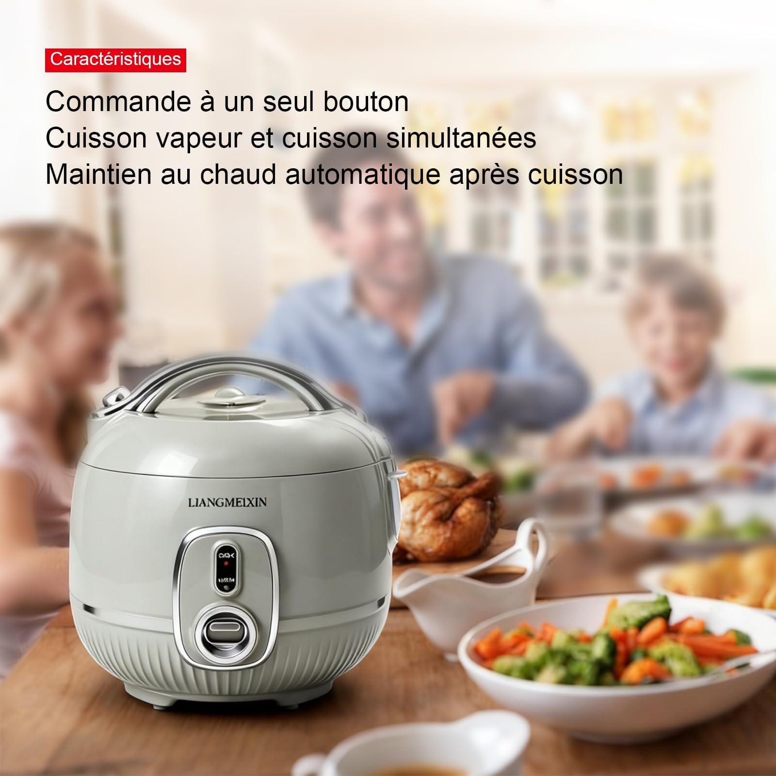 Durable Cuiseur de Riz, 0.8L Petit Cuiseur à riz Convient Pour 1 à 3 Personnes,Automatique, Maintien au chaud, Sans surveillance, Cuve antiadhésive, Nettoyage facile, Panier vapeur