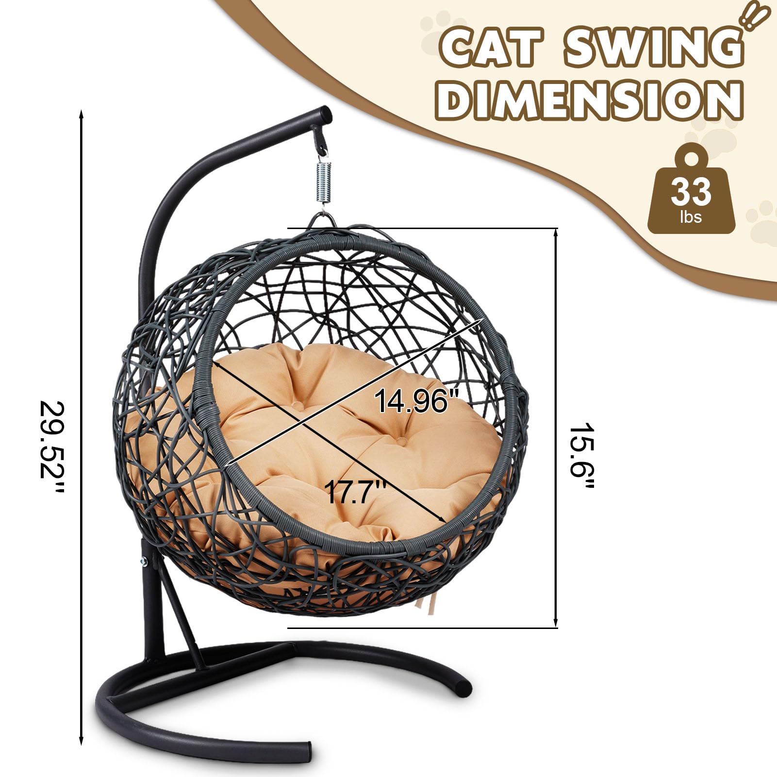 3-in-1 Cat Furniture Set: Swing Bed with Stand & Cushion, Rattan Wicker Tower, and Hammock - Multi-Functional Indoor Toys for Sleeping, Playing, Climbing, Swinging Also for Small Animals (Yellow)