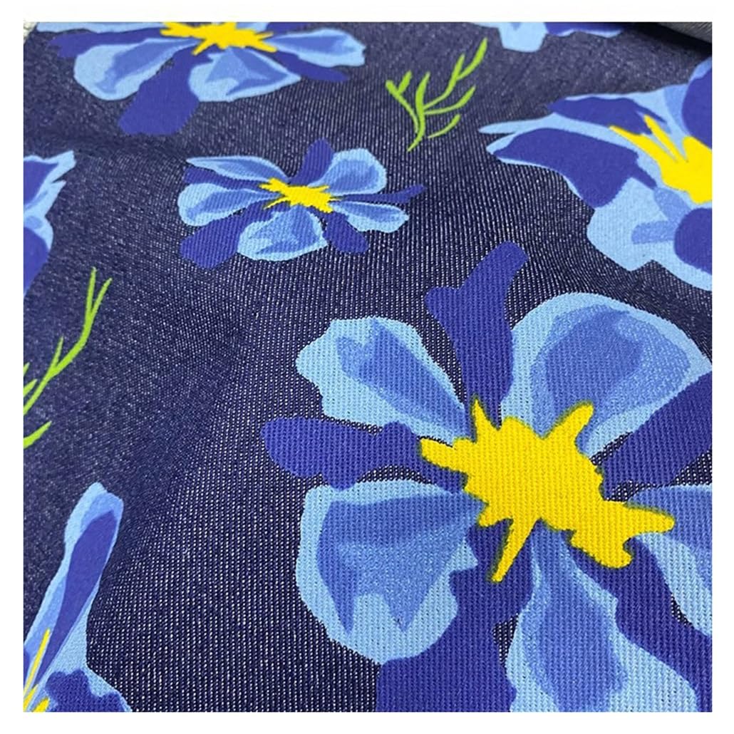 Tissu denim pour rideaux et ameublement à motif fleuri multicolore - 7