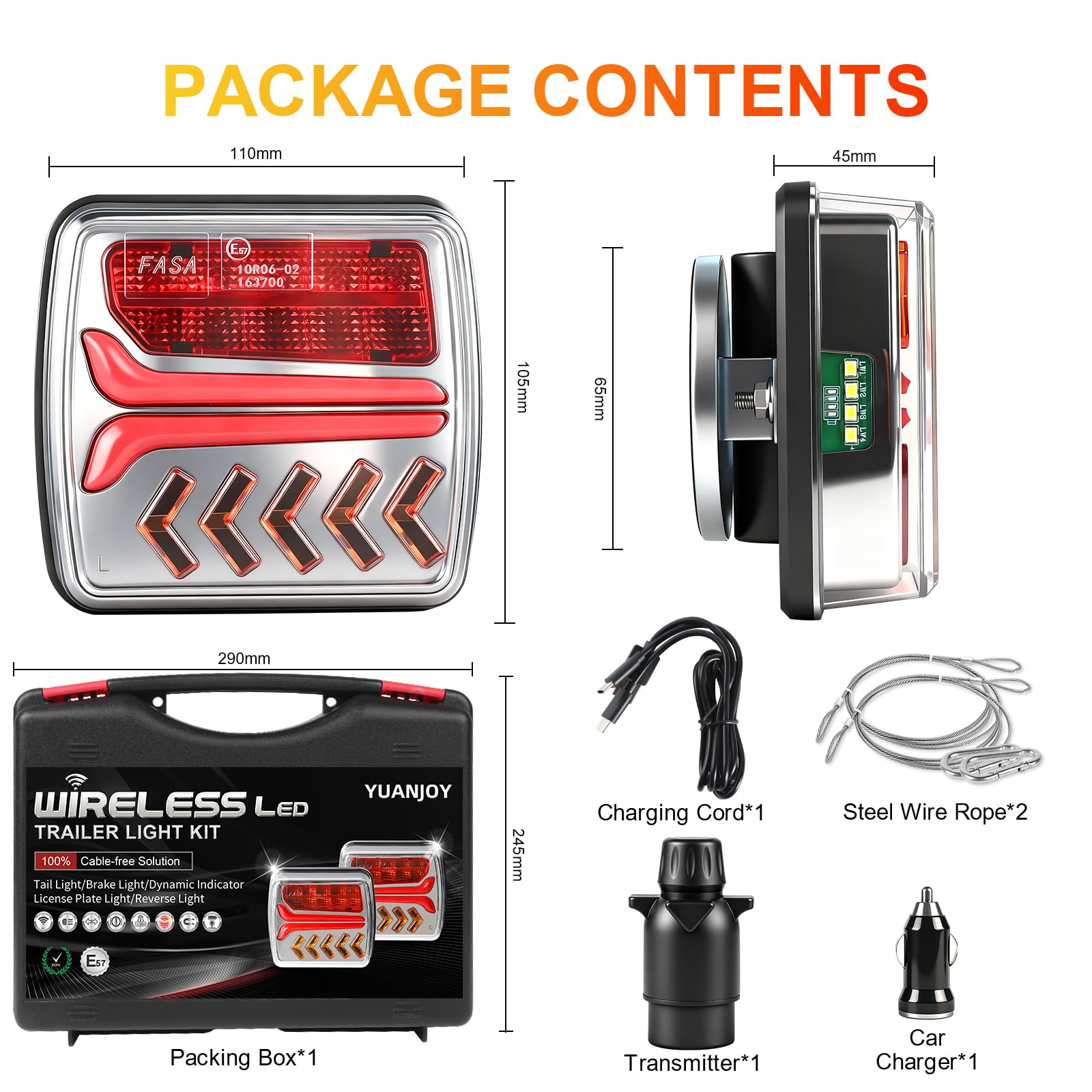 Set Luci Posteriori a LED per Rimorchio, Luci Posteriori LED Magnetiche Wireless Impermeabili 12/24 V, Kit Illuminazione per Rimorchio per Camion, Roulotte O Camion, Omologato ECE EMV