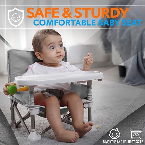 Miniatura 11 de SereneLife SLBS66G - Asiento elevador de asiento para bebé, ahorro de espacio, silla de alimentación plegable portátil y abierta para sentarse,