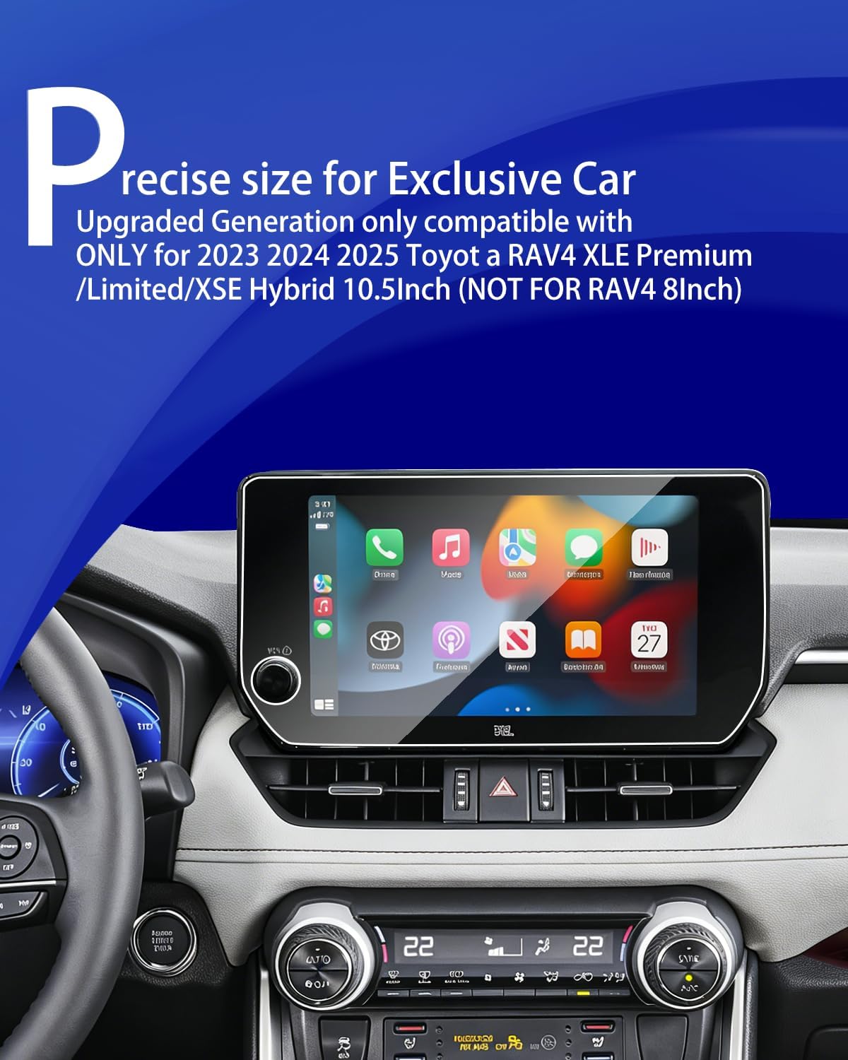 2pcs for 2025 RAV4 Screen Protector for 2023 2024 2025 Toyot a RAV4 XLE Premium/Limited/XSE Hybrid 10.5Inch JBL Accessories Tempered Glass Protective Film (NOT FOR RAV4 8Inch)