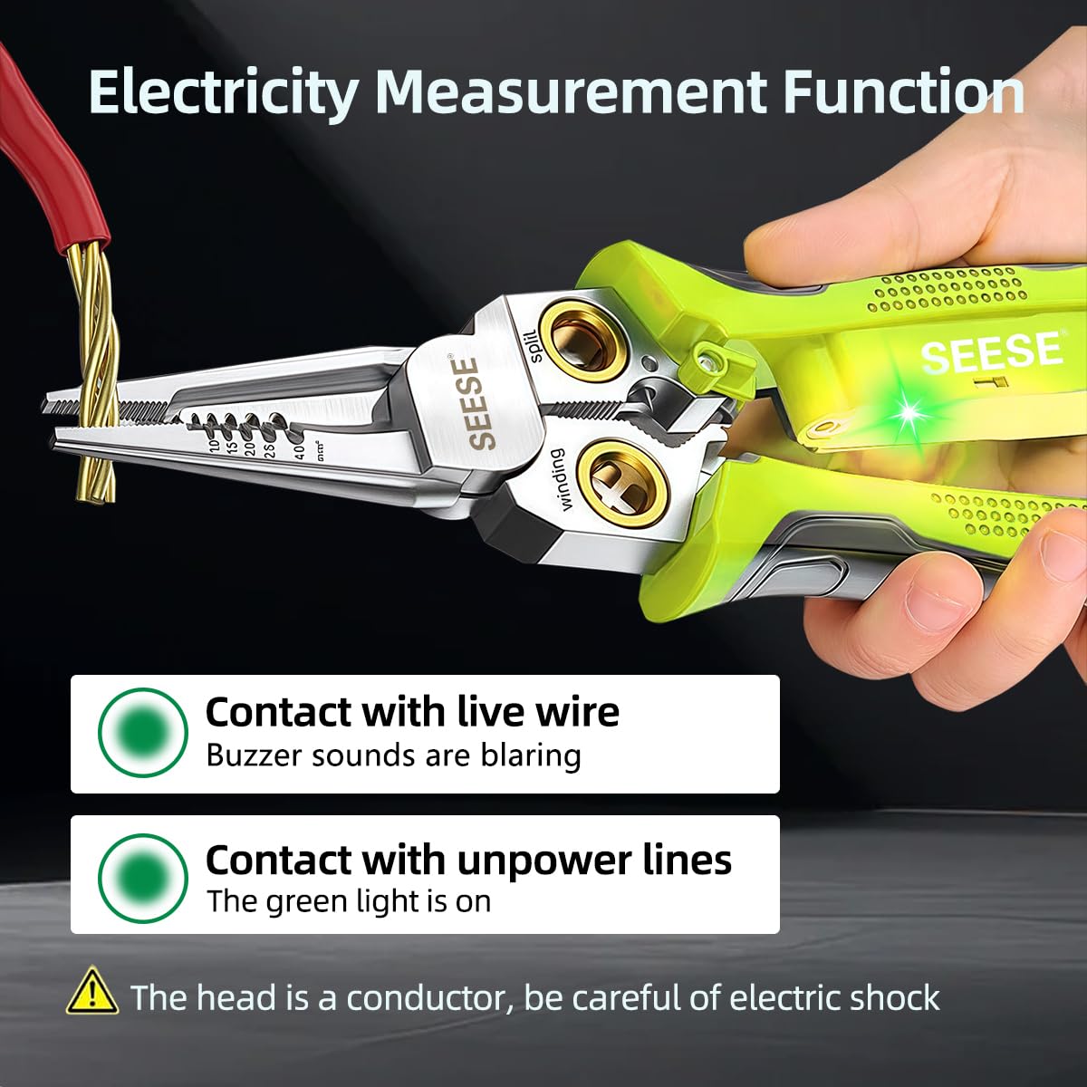 Pelacables 8 en 1 para electricista: alicates de punta de aguja con probador de voltaje y alarmas duales, alicates eléctricos para cortar cables, tirar de cables y engarzar cables
