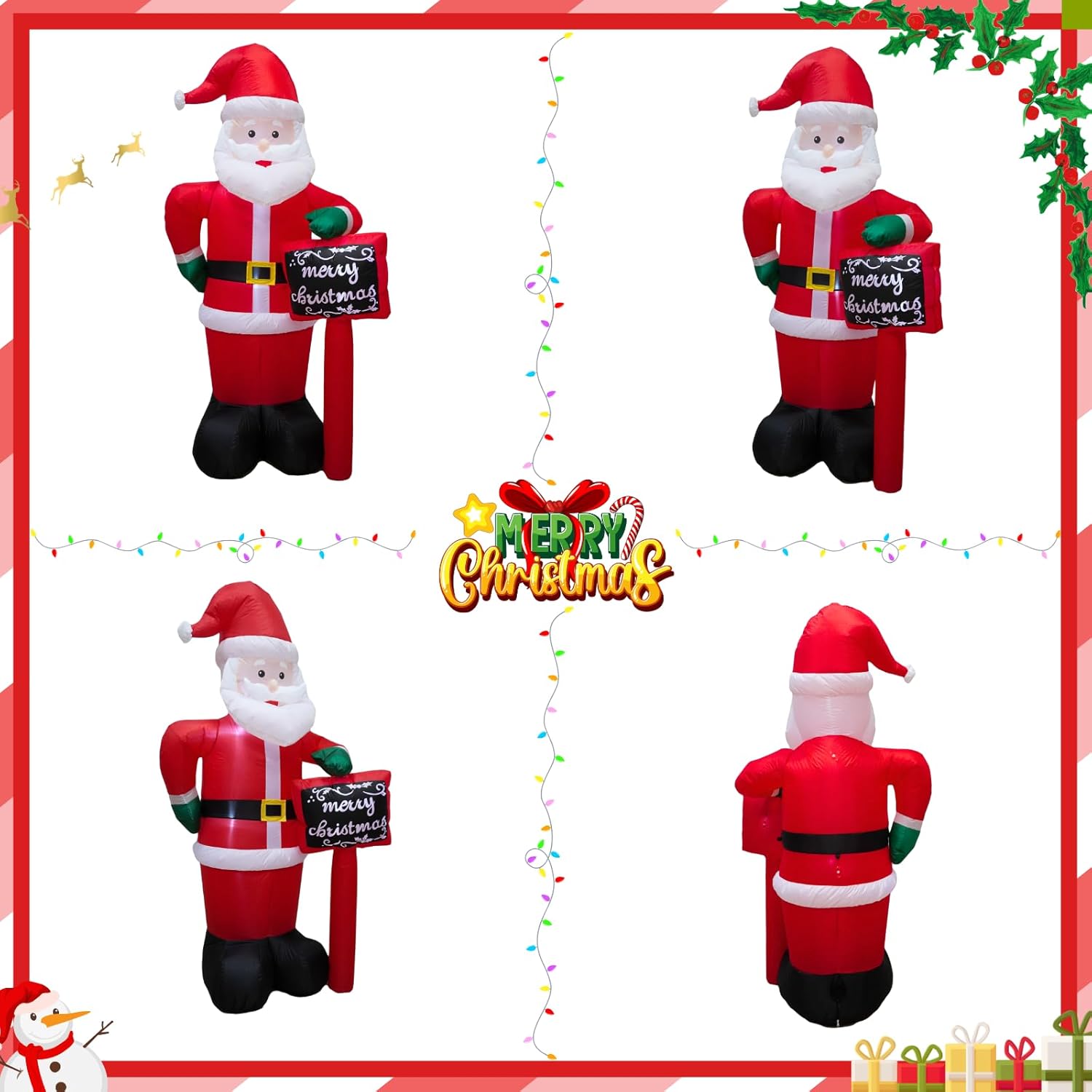 PTS 7FT Inflatable Santa with Sign Outdoor Decoration, Christmas Blow Up Yard Decorations, Built-in LED Lights Inflatables Xmas Holiday Funny Decor for Indoor Lawn Garden