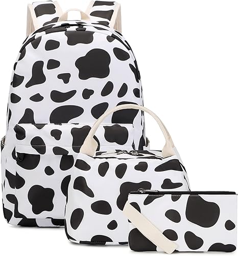Mochila escolar para niñas, mochila con lonchera, mochila para niños, primaria, primaria, bolsas escolares para adolescentes, Estampado de vaca,