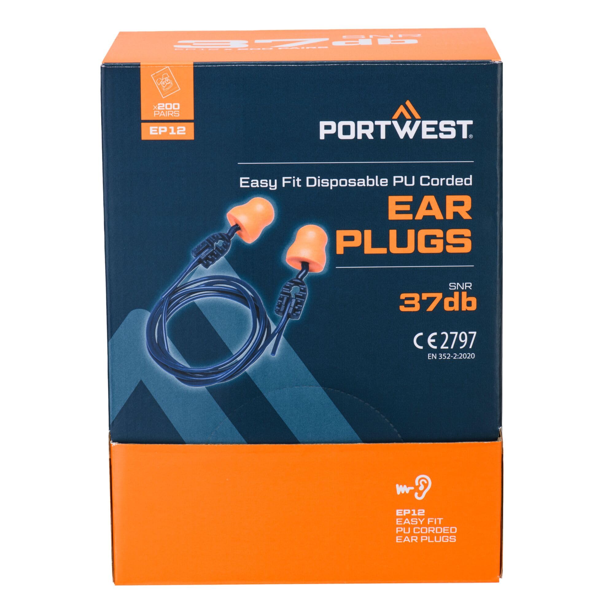 Tapones auditivos Easy Fit PU con cordón (200 pares) PORTWEST EP12