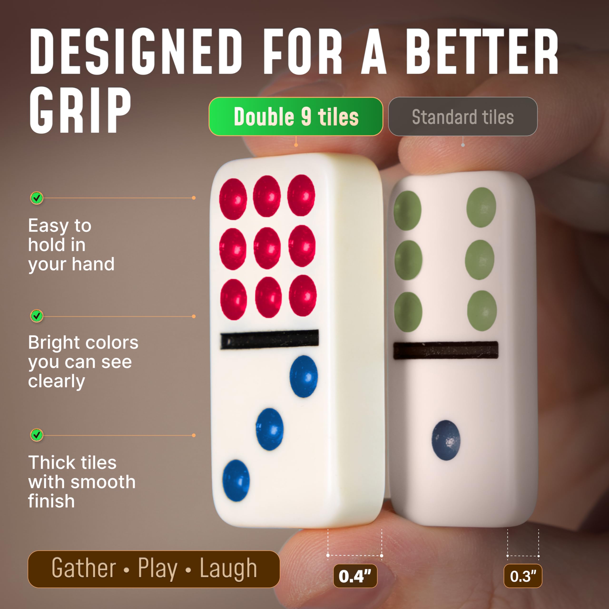 Queensell Jeu de Dominos Double 9 pour Adultes et Enfants avec Points Colorés – Ensemble Classique de Dominos avec 55 Pièces, Hub en Bois, Trains et Étui de Transport EVA