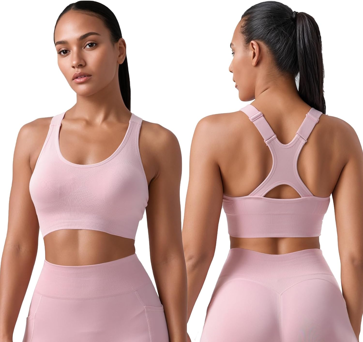 Sports Bras for Women Pack Racerback High Support Bras with Adjustable Straps-Padded Seamless Yoga Bra