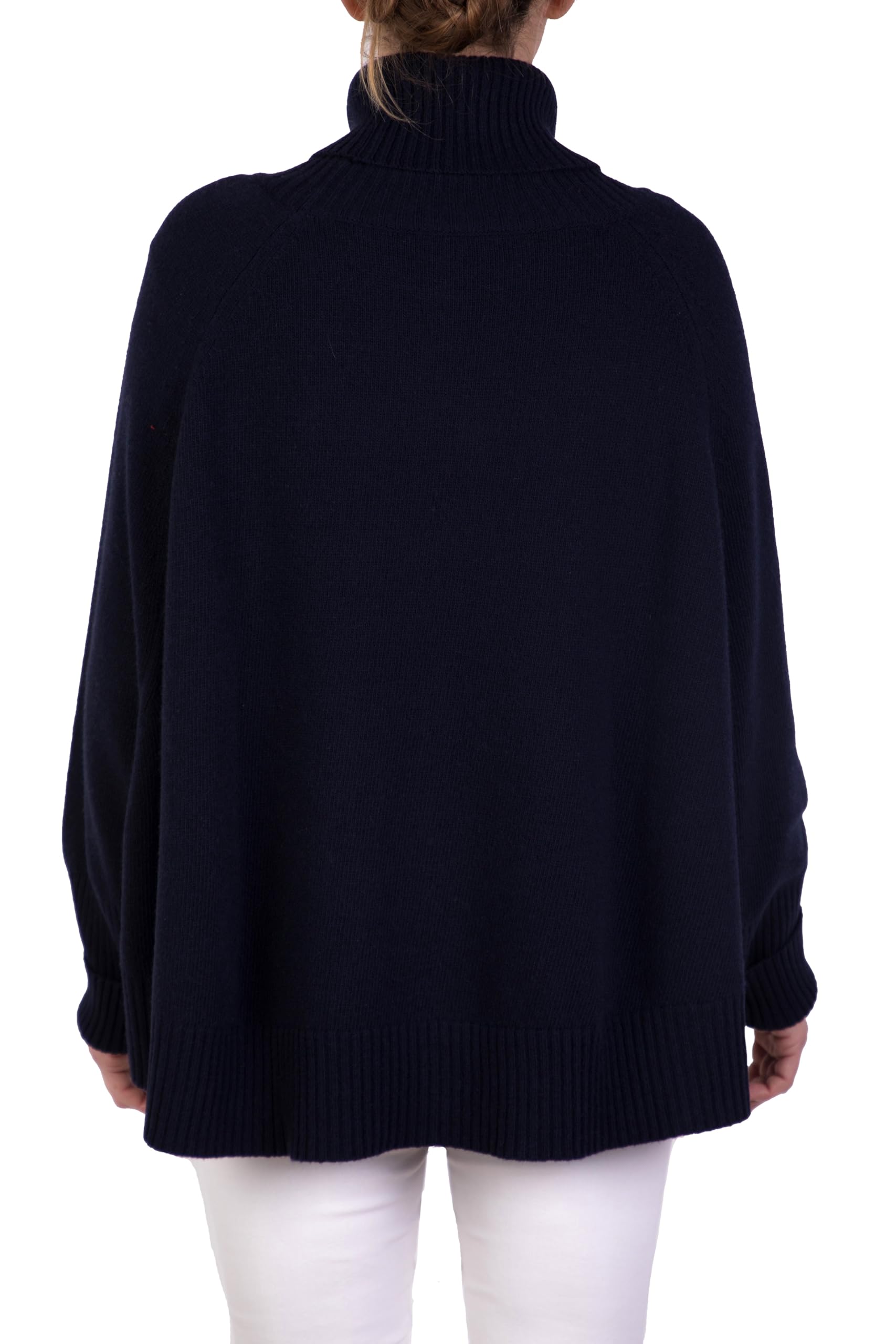 Poncho Misto Cashmere Kimono Collo Anello Donna Made in Italy Doppio Filo Manica Lunga Lana Merino Cachemire Mantella Taglia Unica Regalo Abbigliamento Inverno Coprispalle