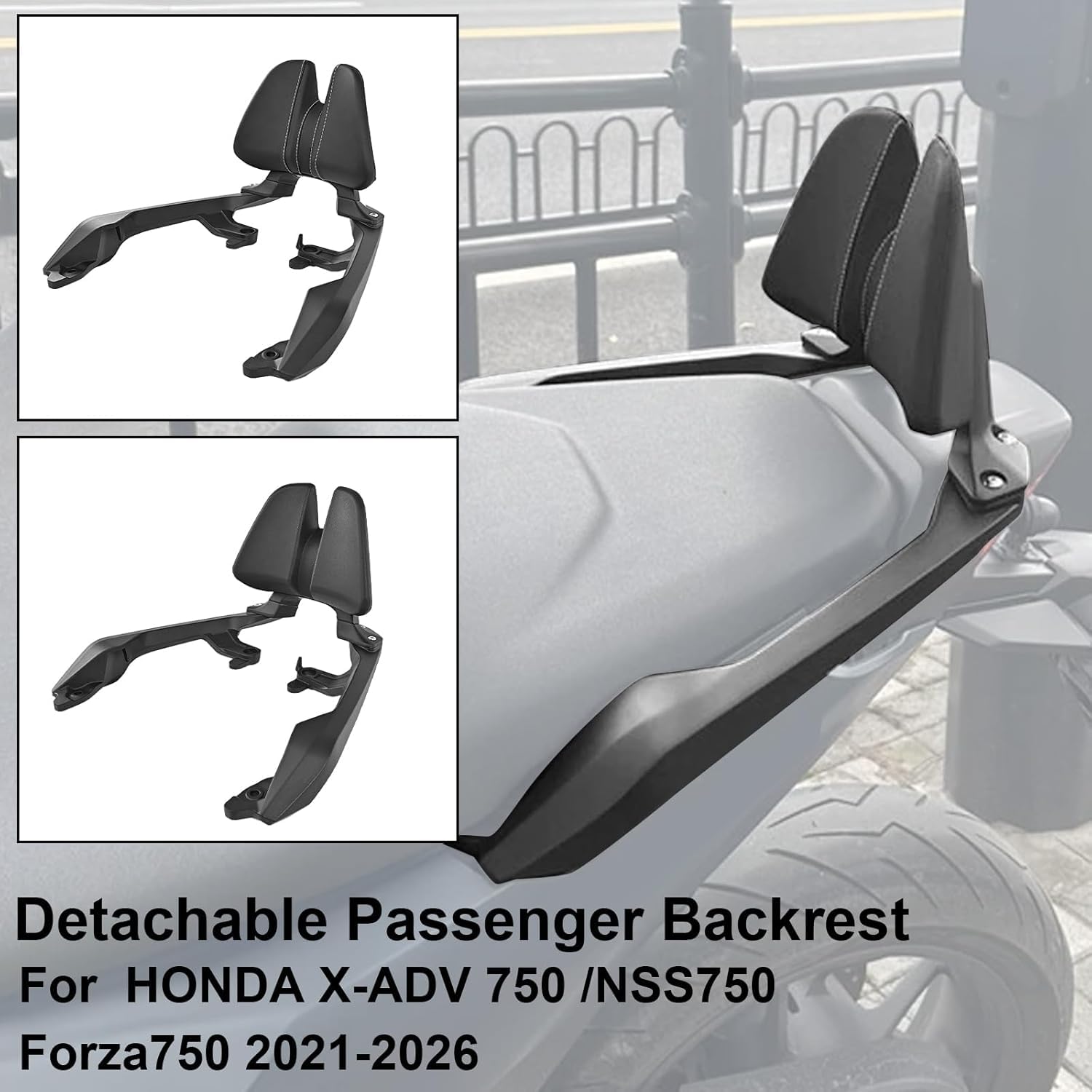 Schienale per moto con cuscino posteriore, compatibile con Honda X ADV 750 FORZA 750 NSS 750 2021–2026, cuscino posteriore rimovibile per passeggero, portapacchi XADV750 FORZA750 NSS750