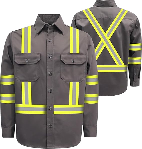 Z&Q LABOR Hi Vis ANSI Fire Retardant Shirt, 100% Cotton Flame Resistant Hi Vis Professional Level Safety Shirt, 7.5oz FR