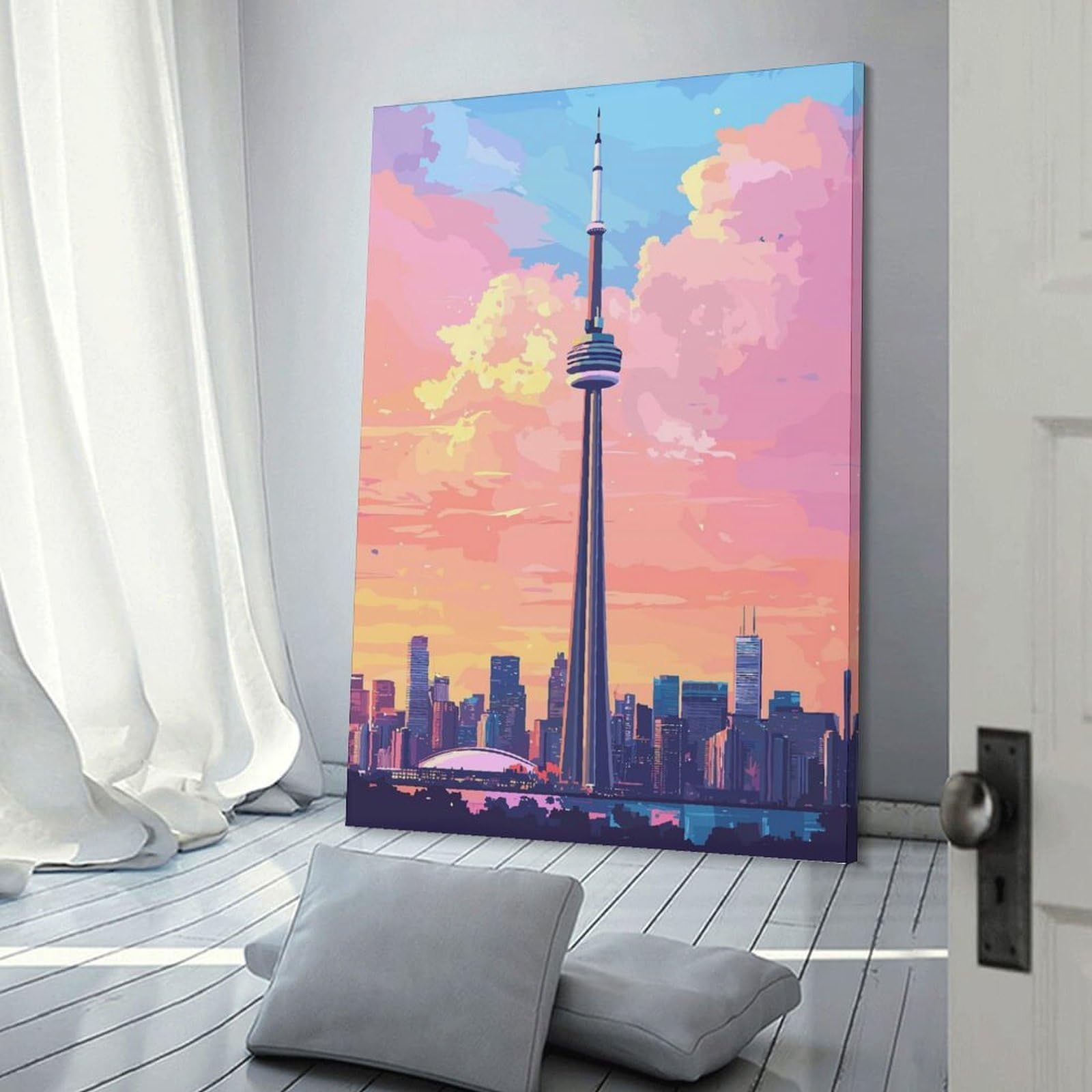 Junmoney Toronto Skyline at Sunset(2) Decorative Wall Artwork, 24x36inch(60x90cm), for Home Lounge, Bedroom Or Reading Nook, Eye Catching Artwork for Blank Walls