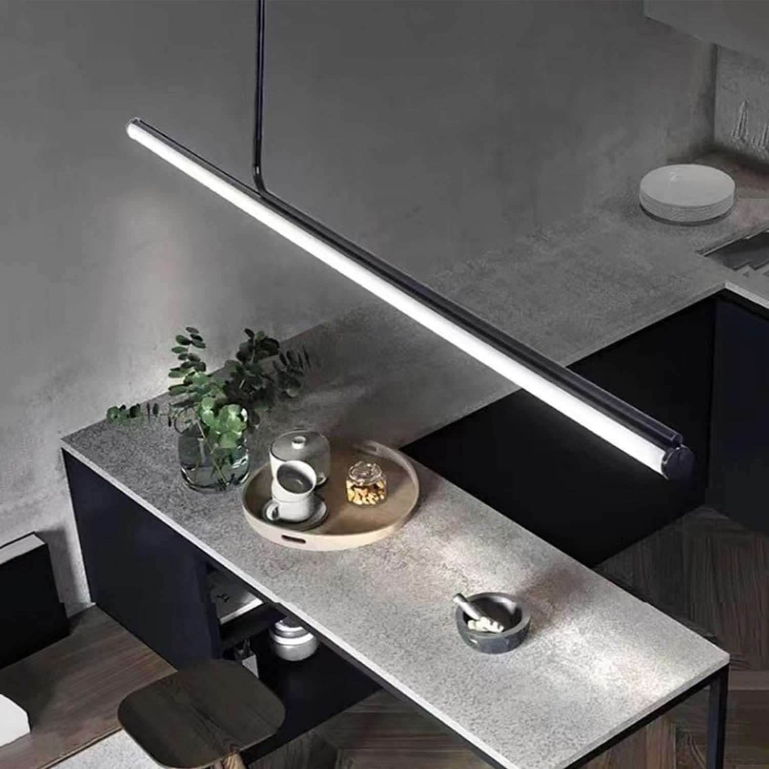 Lampadario Sospensione a LED Dimmerabile con Telecomando per Cucina con Isola, Tavolo da Pranzo, Soggiorno e Ufficio – Lampada Moderna a Soffitto per Interni, Nero, A-150cm