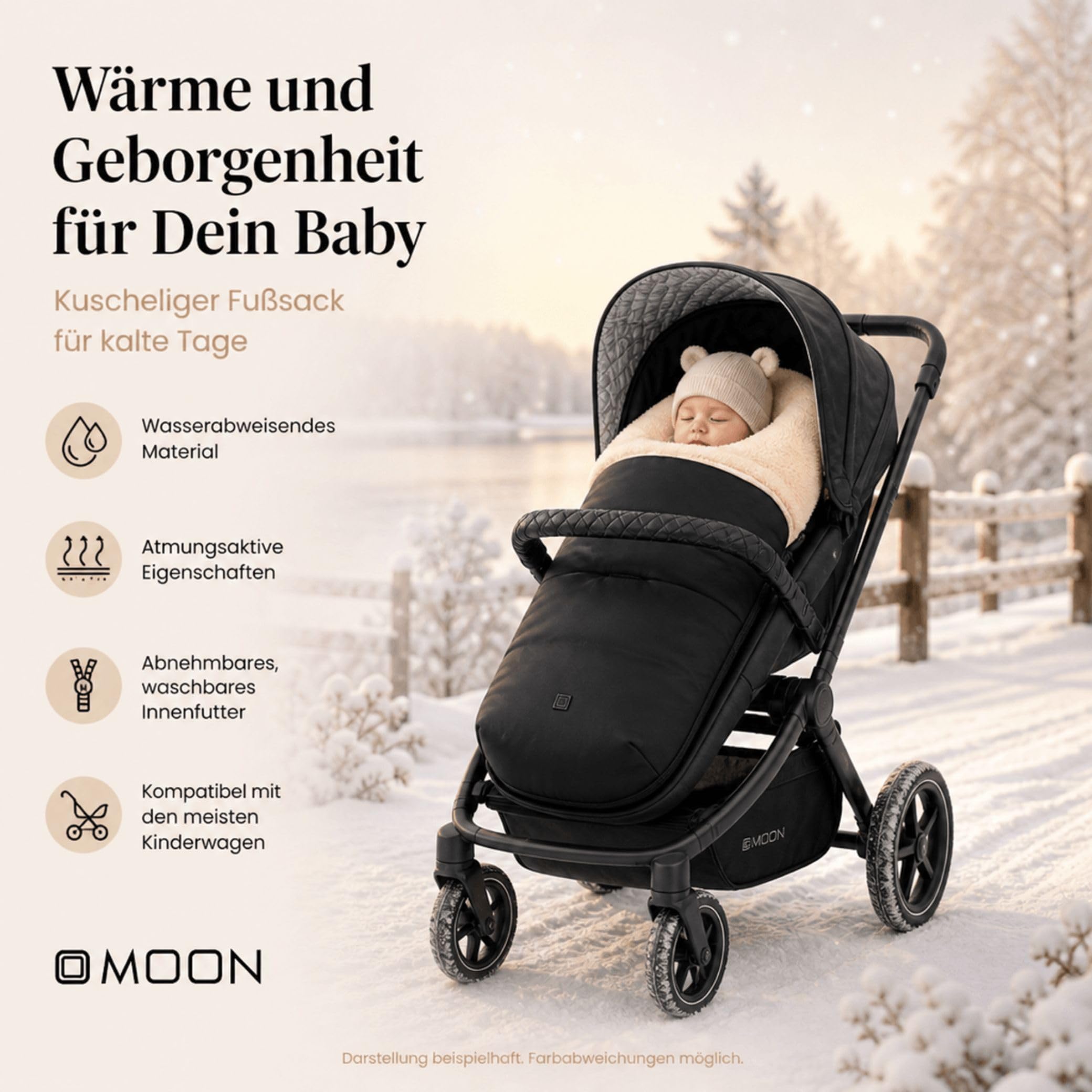 Moon Premium Baby Fußsack 96x40 cm & Windel Blaubaer | Warmer Winterfusssack herausnehmbares Teddy Fell, waschbar | Universal Kinderfusssack Für Kinderwagen Buggy | Ideale Wärmeisolierung ab Geburt