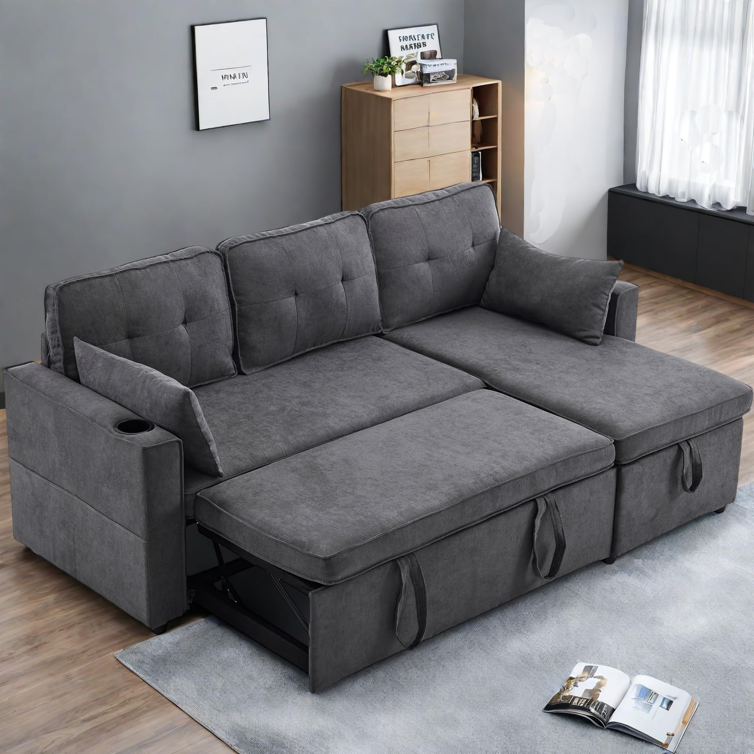 Canapé D'angle NEW - 267 Cm - En L Avec Coffre De Rangement Canapé Droit En Velours Côtelé Rose